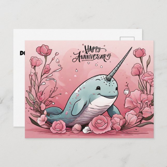 Cartão Postal Aniversário do Babby Narwhal (Frente/Verso)