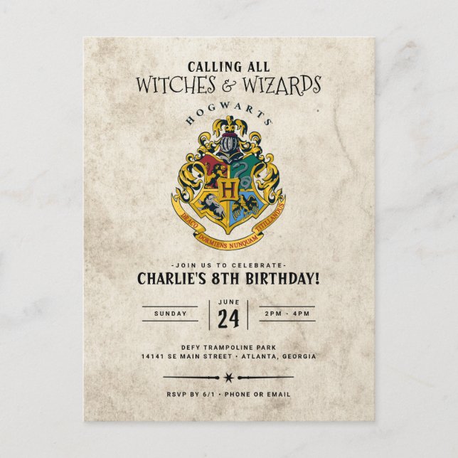 Cartão Postal Aniversário do Brasão de Hogwarts do Harry Potter (Frente)