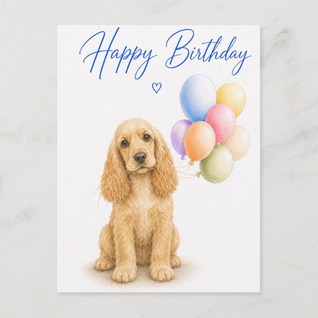 Cartão Postal Aniversário do Cocker Spaniel (Frente)