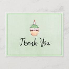Cartão Postal Aniversário do Cupcake Verde Obrigado