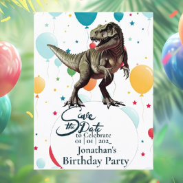 Cartão Postal Aniversário do Dinossauro T-rex Salve a data 