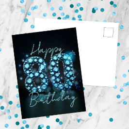 Cartão Postal Aniversário do Elegante Chic Sapphire Blue e Black