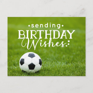 Cartão Postal Aniversário do futebol com bola e Feliz Aniversári
