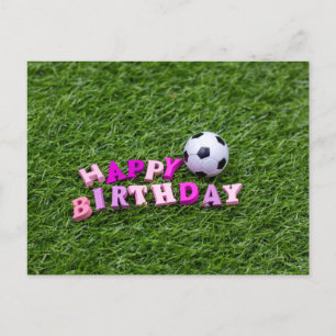 Cartão Postal Aniversário do futebol com bola e palavra de anive