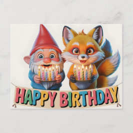 Cartão Postal Aniversário do Gnome do Jardim Sorridente e do Fil