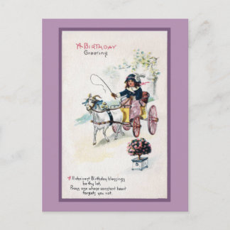 Cartão Postal Aniversário do Goat Drawing Buggy Vintage