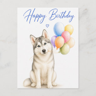 Cartão Postal Aniversário do Husky Siberiano