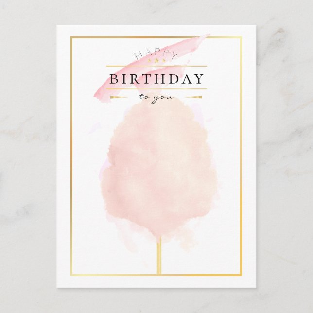 Cartão Postal Aniversário do Na moda Watercolor Cotton Candy (Frente)