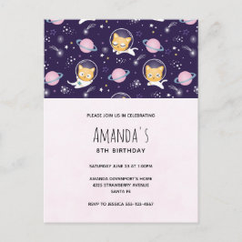Cartão Postal Aniversário do padrão de astronautas de gatinho fo