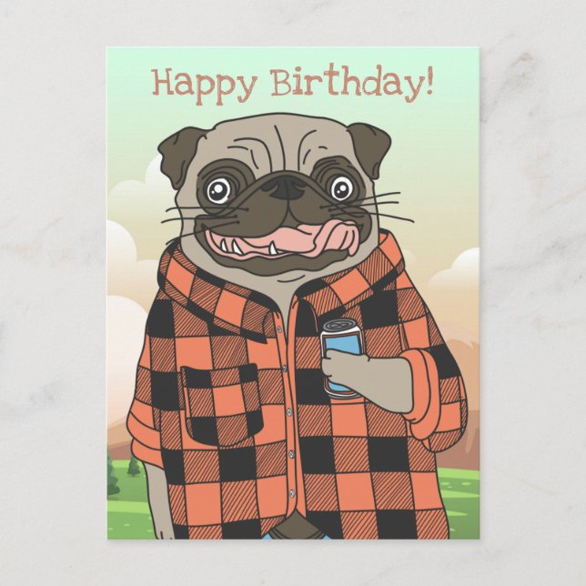 Cartão Postal Aniversário do Pug (Frente)