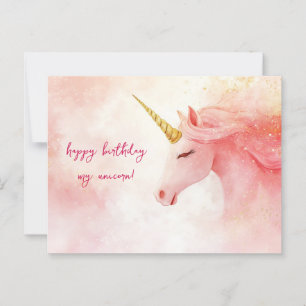 Cartão Postal Aniversário do Unicórnio Rosa