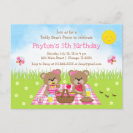 Cartão Postal Aniversário do Urso de Pelúcia com Xadrez Rosa