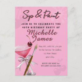 Cartão Postal Aniversário do Watercolor Sip & Paint Art