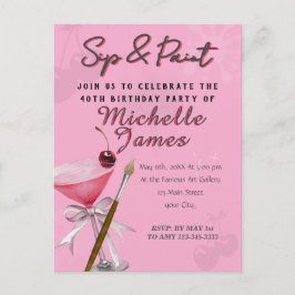 Cartão Postal Aniversário do Watercolor Sip & Paint Art