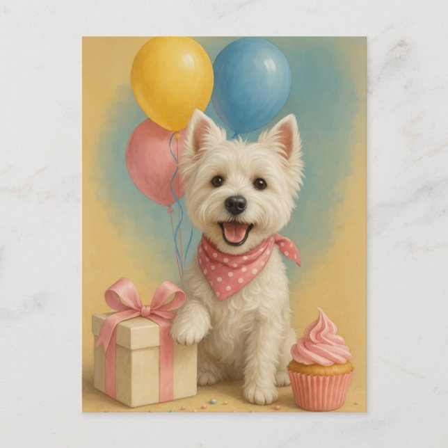 Cartão Postal Aniversário do Westie (Frente)