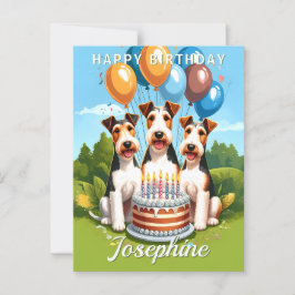 Cartão Postal Aniversário dos Fox Terriers de Cabelo Duro