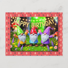 Cartão Postal Aniversário dos Gnomos do Jardim Festivo