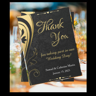 Cartão Postal Aniversário Dourado do Casamento Elegante Negro Ob