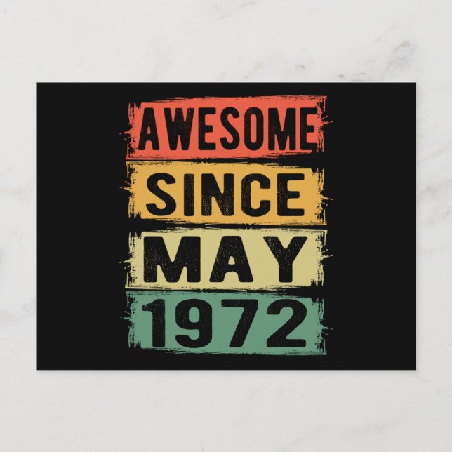 Cartão Postal Aniversário em maio Nascido em 1972 (Frente)