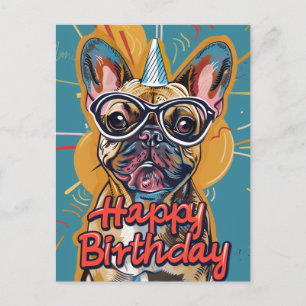 Cartão Postal Aniversário Engraçado de Bulldog Francês