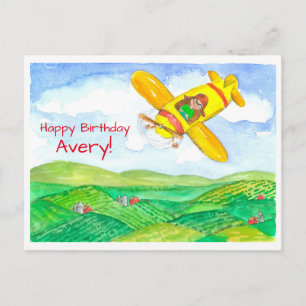 Cartão Postal Aniversário feliz do avião Aniversário Nome per