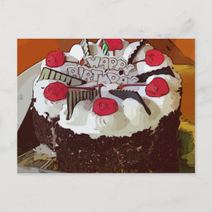 Cartão Postal Aniversário feliz do Bolo de Aniversário com cerej