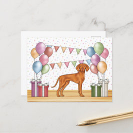 Cartão Postal Aniversário Feliz do Cão Cute Hungarian Vizsla Pas