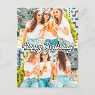 Cartão Postal Aniversário feliz do Modelo de 2 fotos, personaliz