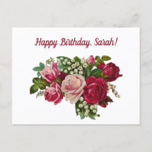 Cartão Postal Aniversário Feliz Personalizado Vintage Rosas Retr