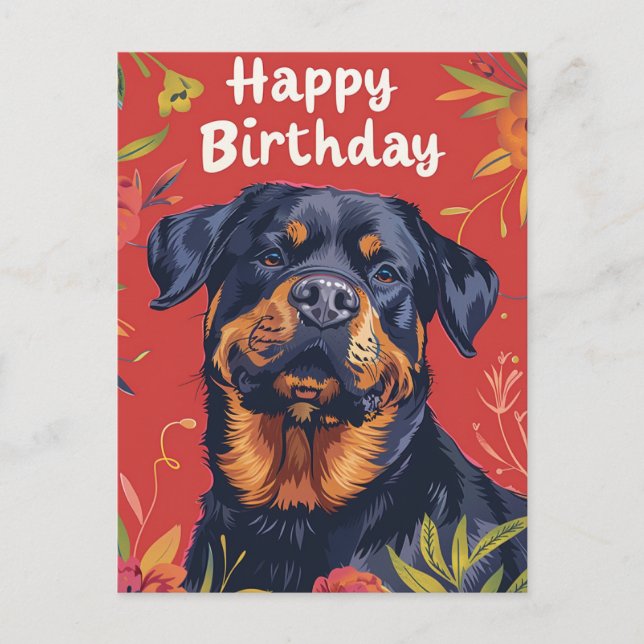 Cartão Postal Aniversário feliz Rottweiler  (Frente)