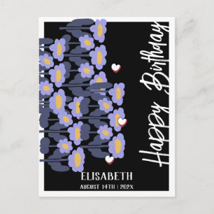 Cartão Postal Aniversário Feminino Floral Roxo Simples Personali