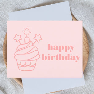 Cartão Postal Aniversário Feminino Rosa Pastel Moderno e Destaca