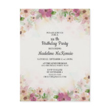 Aniversário Floral em Aquarela Rosa Delicado Roxo