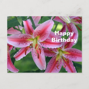 Cartão Postal Aniversário Floral Foto de Lírio Rosa Bonito