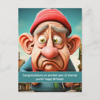 Cartão Postal Aniversário marco de juventude eterna engraçado