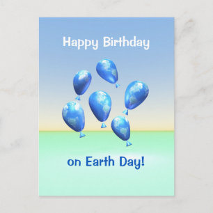 Cartão Postal Aniversário no Dia da Terra Balões Mundiais