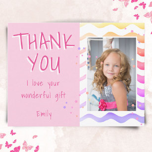 Cartão Postal Aniversário Obrigado Crianças Foto Postcard Pink G