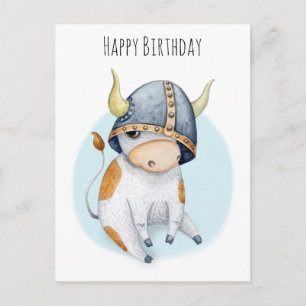 Cartão Postal Aniversário para Meninos Bezerro de Vaca Fofo com