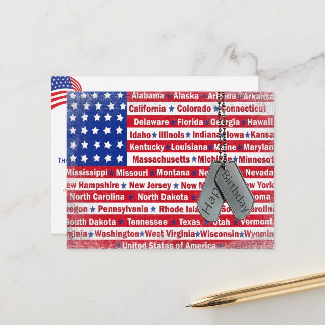 Cartão Postal Aniversário para um Soldado Militar (Frente/Verso In Situ)