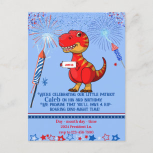 Cartão Postal Aniversário patriótico de dinossauro,