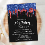 Cartão Postal Aniversário Patriótico do Elegante Vermelho Azul B<br><div class="desc">Convide amigos e família para a sua festa de aniversário com estes elegantes convites de aniversário de brilho patriótico preto, vermelho e azul, e de festa. Estes convites de aniversário vermelho, azul e preto também são perfeitos para aposentadoria e festas de formatura e comemorações, apenas mude o evento na guia...</div>