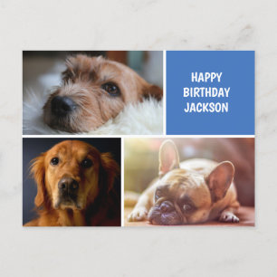 Cartão Postal Aniversário Personalizado de Colagem de Três Fotog