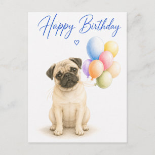 Cartão Postal Aniversário Pug
