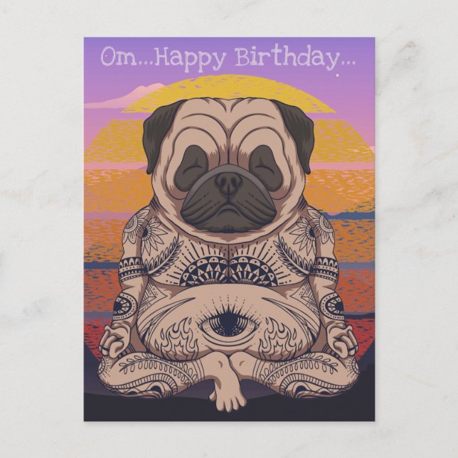 Cartão Postal Aniversário Pug (Frente)