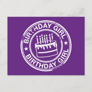 Cartão Postal Aniversário Rapariga - efeito de carimbo branco-