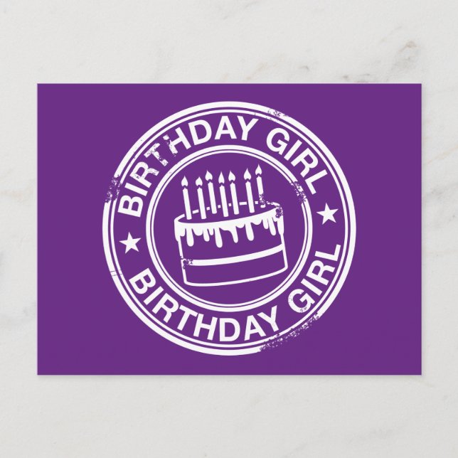 Cartão Postal Aniversário Rapariga - efeito de carimbo branco- (Frente)