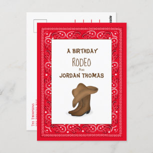 Cartão Postal Aniversário Red Bandana Cowboy Cute Hat and Boots