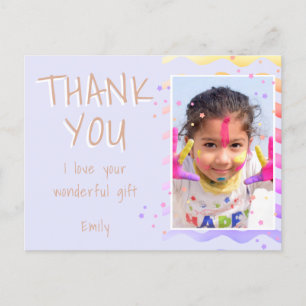 Cartão Postal Aniversário Roxo Agradecimento Crianças Foto Menin