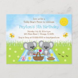 Cartão Postal Aniversário Xadrez Azul do Urso Koala