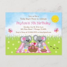 Cartão Postal Aniversário Xadrez Rosa do Urso Koala